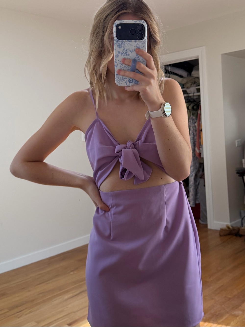 Tobi Lavender Tie-Knot Mini Dress